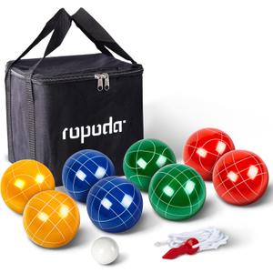 ropoda 90mm Bocce Ball Set with 8 Polyresin Balls, Pallino, Case and Measuring Rope for Backyard/Lawn/Beach/Outdoor, Resin Bocce Ball for Kids Teens Beginners(2 to 8 Players)