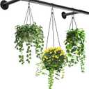 Hanging Planters Rod Plant Hanger Indoor for Window Ceiling, Hanging Plant Shelf for Wall Planter House Plants, Plant Shelves Metal Holder Bar 31.5In Black (Pots, plants, chains not included)