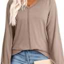 Dokotoo Womens Tops Fashion V Neck Long Sleeve Tops for Women Fall Outfits for Women 2025 Casual Loose Blouses (Brown, XL)