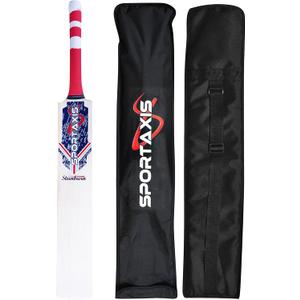 SPORTSAXIS Stunburn Grade 1 Kashmir Willow Cricket Bat - Rubber Grip, Semi Round Bottom - Full Size for Powerful Strikes - Ideal Training - Practice for Home/Club Play/Beach/Backyard Cricket