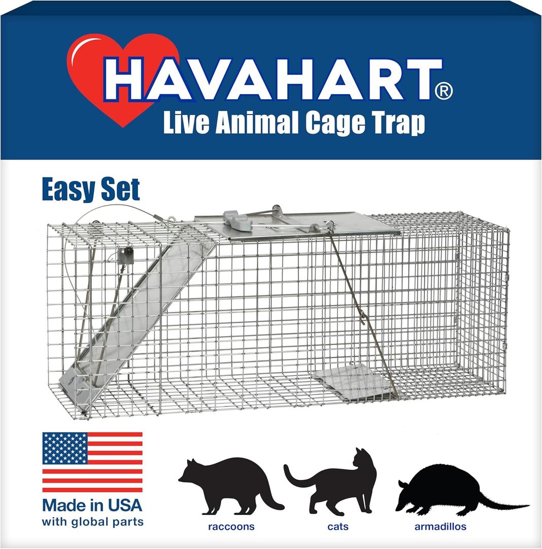 Havahart 1085 Large 1-Door Easy Set Humane Live Animal Trap for Armadillos, Cats, Groundhogs, Muskrats, Opossums, Raccoons, Skunks - Havahart Live Animal Cage Trap