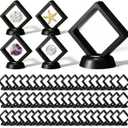 60 Pcs 3D Floating Display Case, Plastic Coin Holder with Stand for Challenge Coins, Medallions, Jewelry, Rocks and Specimens, 2.76x2.76x0.79 Inch Protective Frame, Black