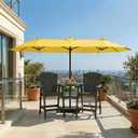 15FT Large Patio Umbrella with Base Included, Double Sided Outdoor Market Umbrella with Flexible Fiberglass Ribs, UV-Blocking Extra Large Umbrella for Garden, Pool, Deck, Sunshine Yellow