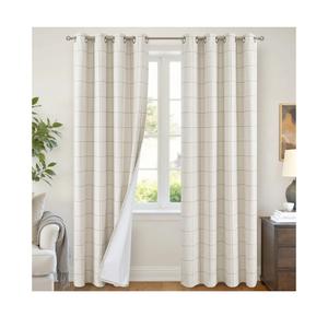 Linen Blackout Curtains for Living Room - Boho Plaid Pattern Thermal Insulated Grommet Cottage Core Window Treatments Rustic Drapes for Farmhouse, 52x84 Inch 2 Panels, Natural