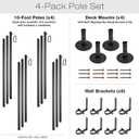 Premium String Light Poles - 4 Pack - Extends to 10 Feet Deck Mount (Wood/Concrete)