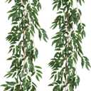 RECUTMS Artificial Willow Leaves Vine Twigs 2Pcs 5.7Ft Fake Hanging Ivy Plants Silk Green Leaf Rattan Garland Greenery Decor for Indoor Outdoor Home Wedding Arch Jungle Beach Birthday Party Garden