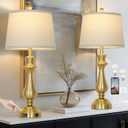 Modern Gold Table Lamps Set of 2 for Living Room,30" Tall Bedside Lamp with USB Charging Port,3-Way Dimmable Touch Nightstand Lamp for Bedroom Desk Side Table Office,Gold