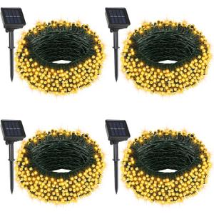 4 Pack Solar String Lights, Total 132Ft 400 LED Solar Powered Twinkle String Lights Waterproof with 8 Lighting Modes Green Wire for Patio Garden Party Yard Wedding Decors (Warm White)