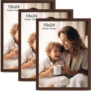 18x24 Picture Frame Set of 3, Dark Brown Wood Grain 18x24 Frames for Horizontal and Vertical Wall Mounting (3 pack,Walnut)