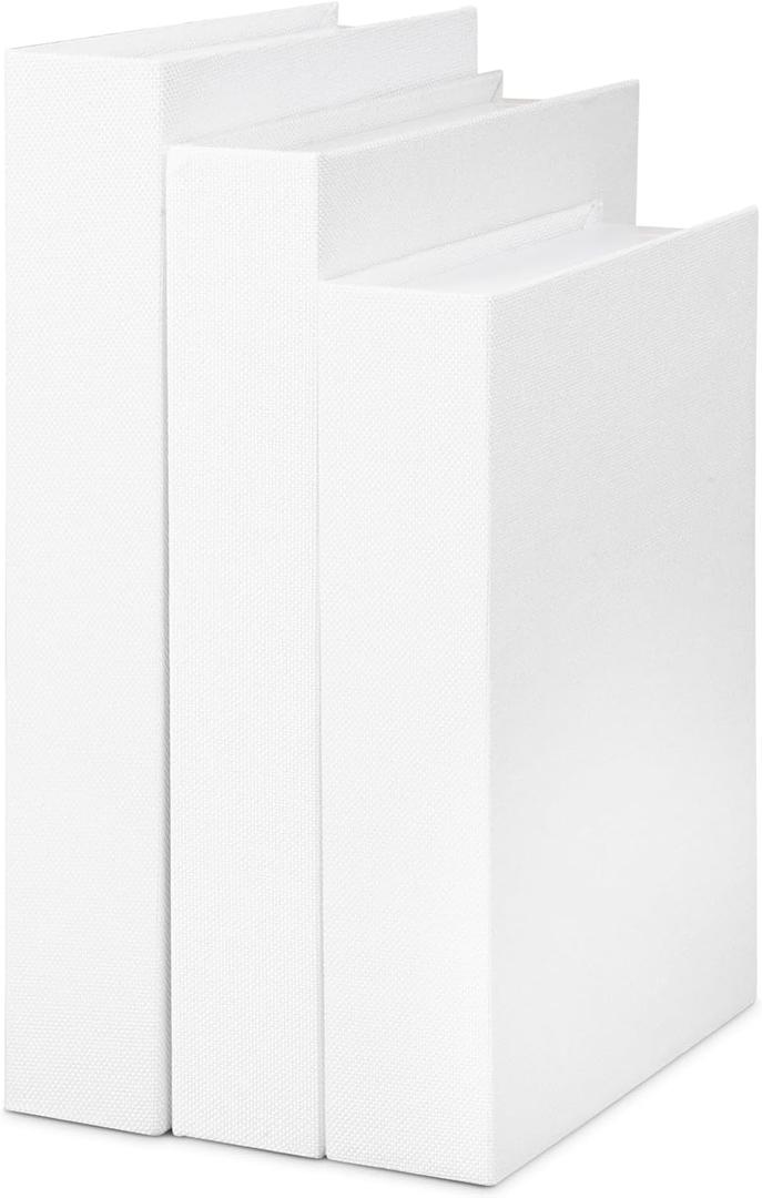 3Pcs Faux Books for Decorative, Linen Fake Books Boxes Blank Stacked Decor Books for DIY Crafts Hotel Entryway Bookshelf Coffee Table(White,S&M&L)