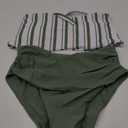 SweatyRocks Women's Bathing Suits Striped Bandeau Bikini high Waisted Swimsuits Swimwear Set (Army Green) S
