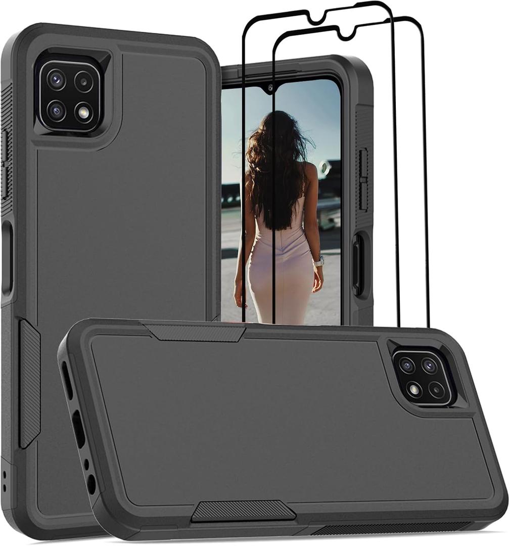 Jeylly for Samsung Galaxy A22 5G Case [Not for A22 4G], Heavy Duty Shockproof Protection Dual Layer Soft Bumper Hard PC Back Rugged Cover for Samsung Galaxy A22 5G, Black