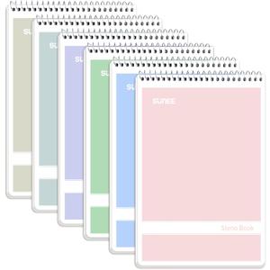 SUNEE Steno Pads 6x9 6 Pack, Gregg Rule, 60 Sheets, 6 Assorted Color Spiral Notebook 6x9, White Paper, Take Notes with Top Spiral Notebook, for School, University, College, Work, Office