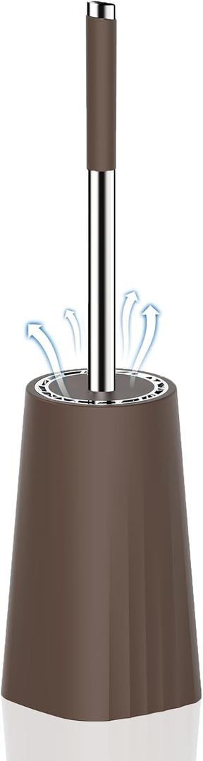 SetSail Toilet Brush, Compact Size Toilet Bowl Brush and Holder Toilet Brushes for Bathroom with Stainless Steel Handle Toilet Cleaner Brush with Durable Scrubbing Bristles, Brown