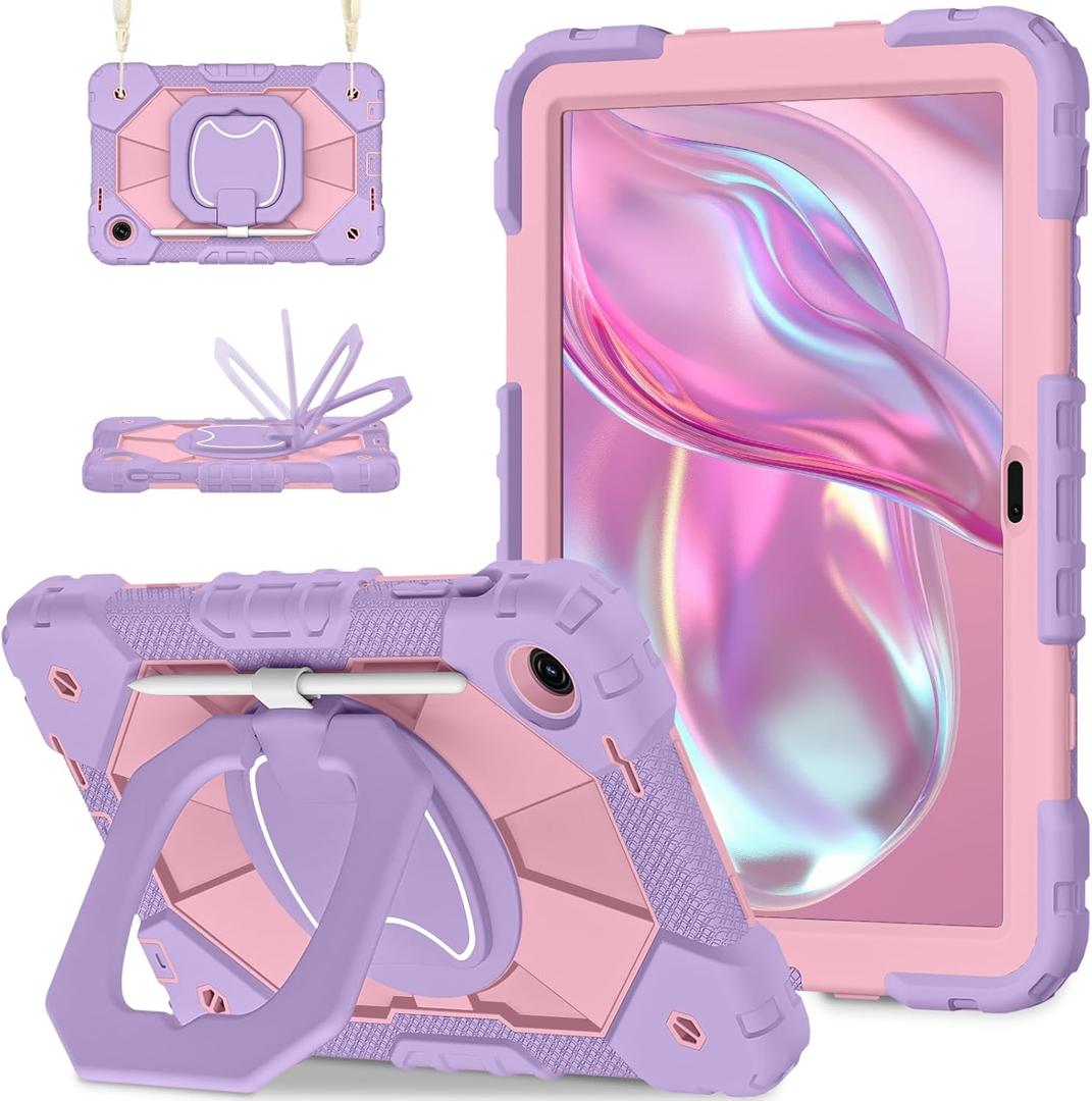Scnioy for T-Mobile Revvl Tab 2 Case 10.1 Inch 2025, Shockproof Cover for Revvl Tab 2 5G Tablet Case Kids with 360 Rotating Handle Stand Pen Holder Shoulder Strap, Purple Rose
