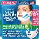 Stylia MaxiLift V-Line Lifting Collagen Face Mask - Double Chin Strap - Jawline Shaper - Neck Firming and Tightening Mask with Hyaluronic Acid & Aloe Vera - Chin Strap for Sleeping (5PC)