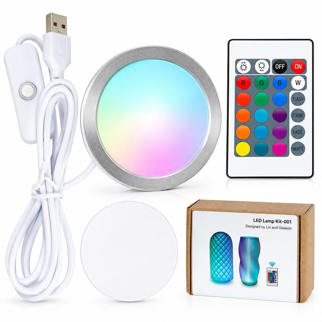 Remote Control RGB LED Lamp Kit for Bambu Lab 3D Printer Accessories-3D Printer DIY Multicolor Light Includes Button Battery Makerworld Hardware Model Spare Parts 5V USB Powered (1pcs)