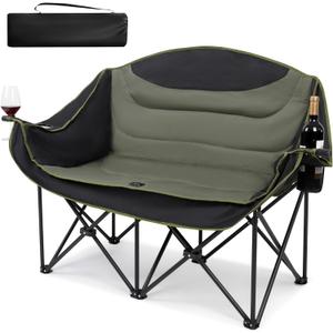 UBALANCE Double Camping Chair - Oversized Two Person Camp Chair with 650 lb. Load Capacity - Army Green - Ideal Camping Gear for Outdoor Adventures
