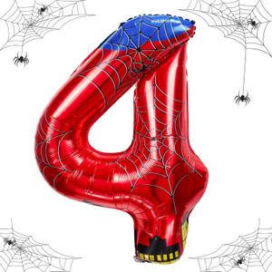40 inch spider theme number foil balloons, children's party balloon supplies with classic numbers 1 to 9, birthday decoration supplies,number large balloons for spider theme parties(4)