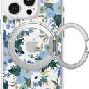 for iPhone 13 Pro Case with MagSafe Stand Ring for Women, Cute Spring Floral Design with 360 Kickstand Holder Magnetic Shock Proof Heavy-Duty Protection Blue Flower