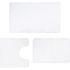 3 Pieces Luxury Bathroom Rug Set with U-Shaped Toilet Rug, Non-Slip Rubber Bottom, Thick Microfiber Fluffy Plush, Water Absorption, Quick Dry, Ultra Soft, Bath Mats for Bathroom, Tub(White)