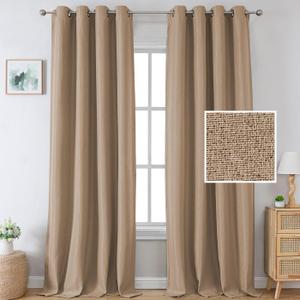 H.VERSAILTEX Linen Blackout Curtains 84 Inches Long for Bedroom/Living Room Thermal Insulated Grommet Curtain Drapes Primitive Linen Burlap Effect Window Draperies 2 Panels - Heather Sand Stone