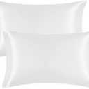 EHEYCIGA Satin Pillowcase Queen Set of 2, Soft Pillowcases for Hair and Skin Similar to Silk, White Pillow Cases 2 Pack with Envelope Closure, 20X30 Inches
