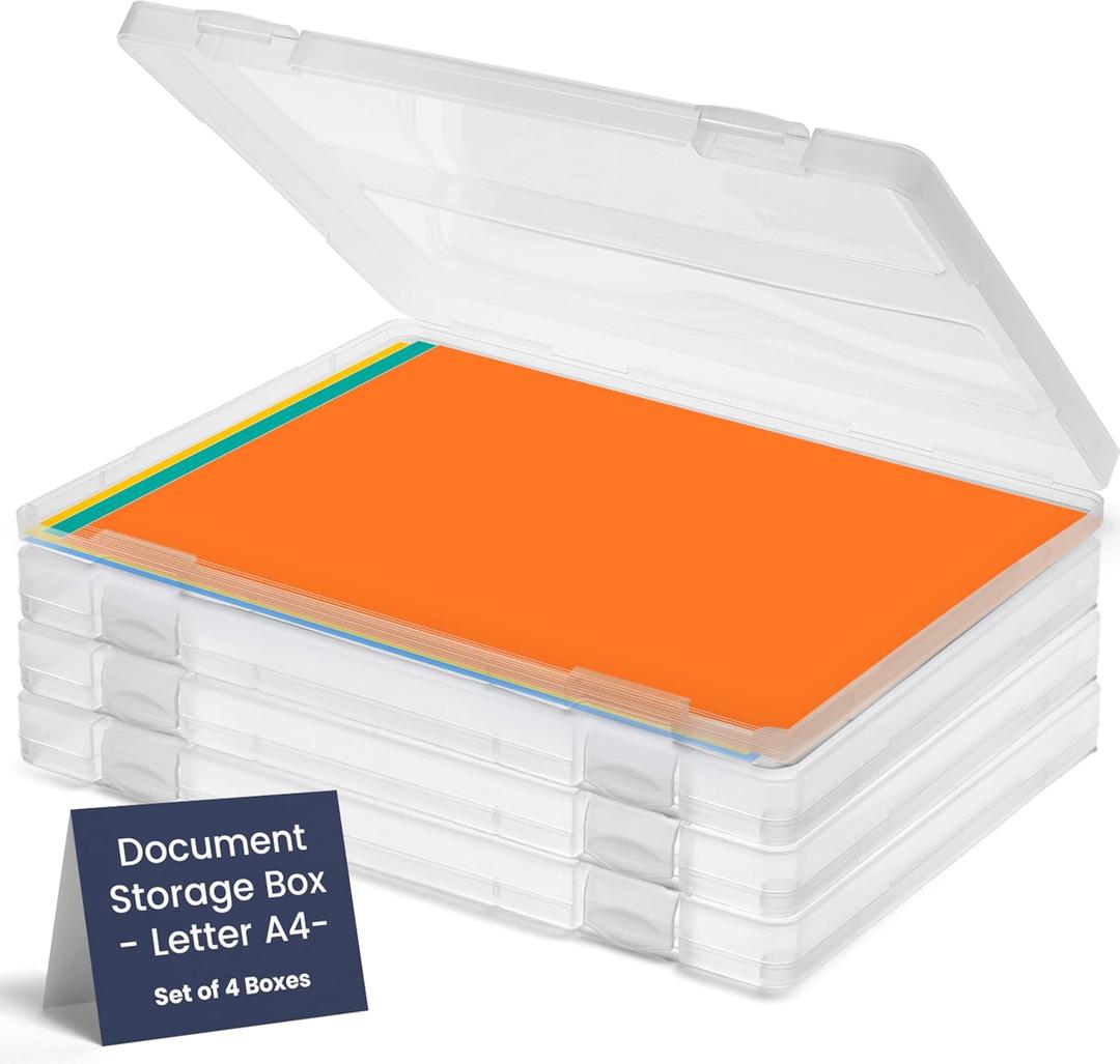Bins & Things JTJ Sourcing Plastic Storage Box for A4 Paper - Document Magazine Paper Protector - Portable Project Sleeves - Document Organizer - (Set of 4)