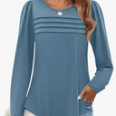 ZESICA Women's Fashion Long Sleeve Shirts 2025 Dressy Casual Blouses Trendy Pleated Tunic Tops, Size Large, Turqoise 