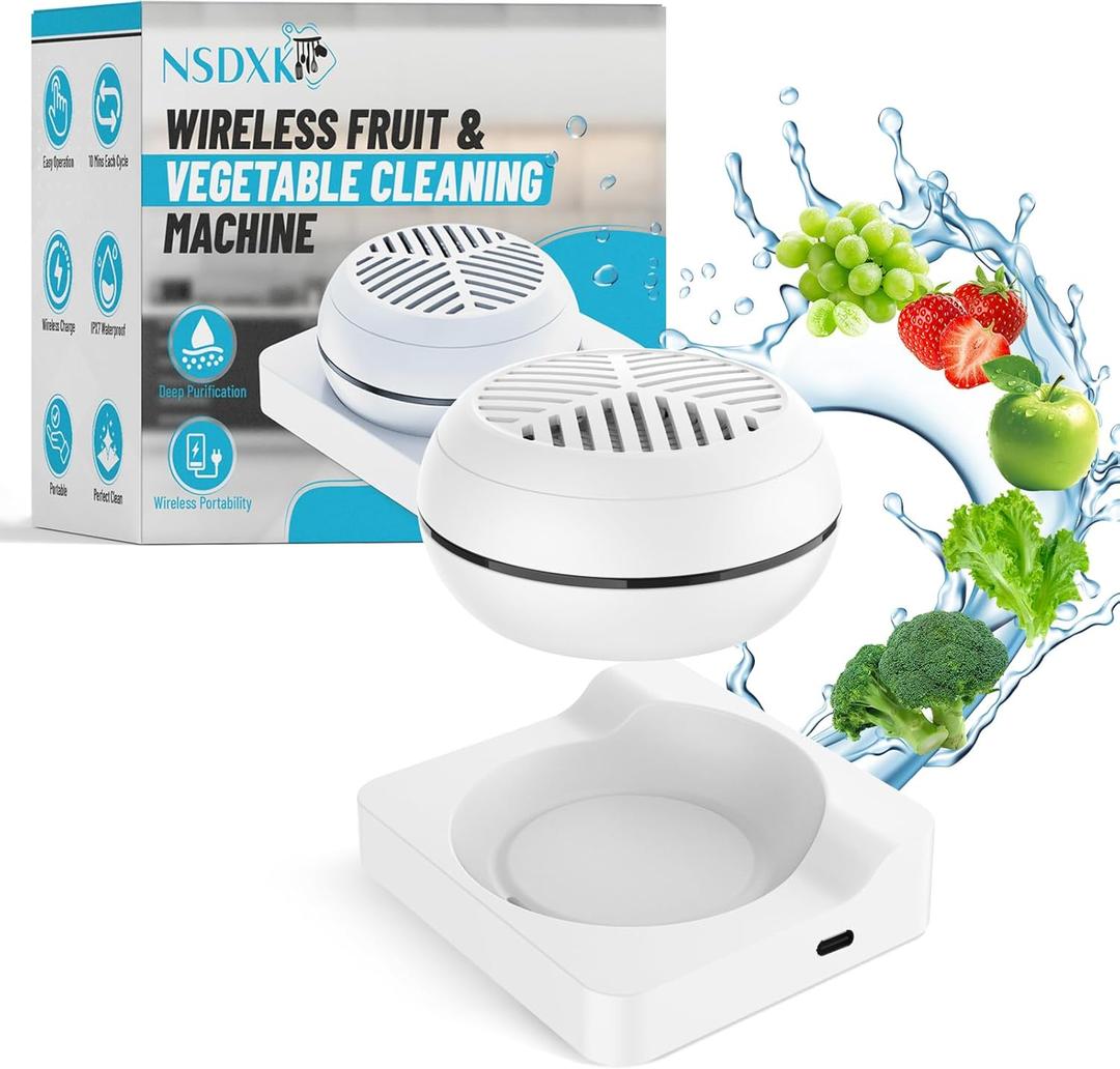 Fruit and Vegetable Washing Machine, Fruit Vegetable Cleaner Device, Portable USB Wireless Veggie Wash with Purification Technology, for Washing Fruits, Vegetables, Rice, Meat (White)