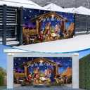 Nativity Garage Door Cover Decorations, 7X16ft Stable Manger Scene Backdrop Banner, Christmas Garage Door Covers Hanging Garage Decorations Xmas Religious Decor for Holiday Jesus Party