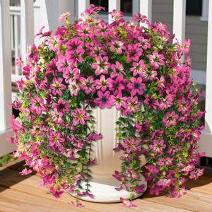 2 x Artificial Flowers for Outdoors Faux Hanging Plants Spring Summer Decoration, 2 Pcs Fake Silk Floral Realistic Outside Flowers UV Resistant No Fade for Planter Pot Porch Patio Window Yard Decor