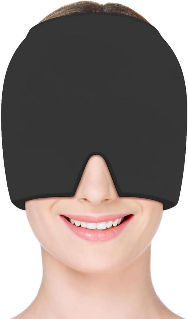 Migraine Relief Cap, Soothing Headache Ice Face Mask Products, Hot or Cold Therapy, Odorless Gel Migraine Headache Relief Cap for Migraine, Sinus, Tension, Puffy Eyes, Stress and Hangover (Black, Pack of 2)