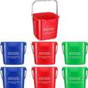 Roshtia 6 Pcs 3 Quart Cleaning Bucket Small Sanitizing Square Bucket Detergent Pail for Home Commercial Restaurant Kitchen Office School(Red, Blue, Green)
