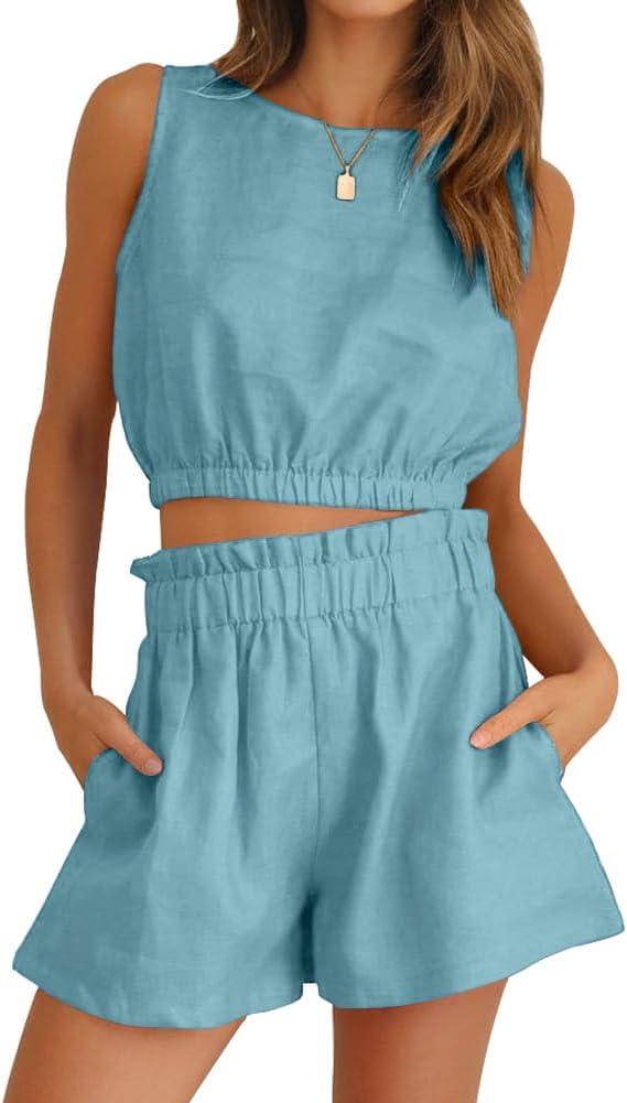 FANCYINN Women Summer  Outfit Casual Crop Top Tank Sleeveless  (Large)