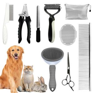 Dog Brush & Grooming Kit  9-Piece Pet Brush & Deshedding Set for Shedding, Bathing, Trimming & Nail Care | Grooming Tools for Dogs & Cats, Includes Comb, Nail Clipper, Scissors, Slicker Brush (Gray)