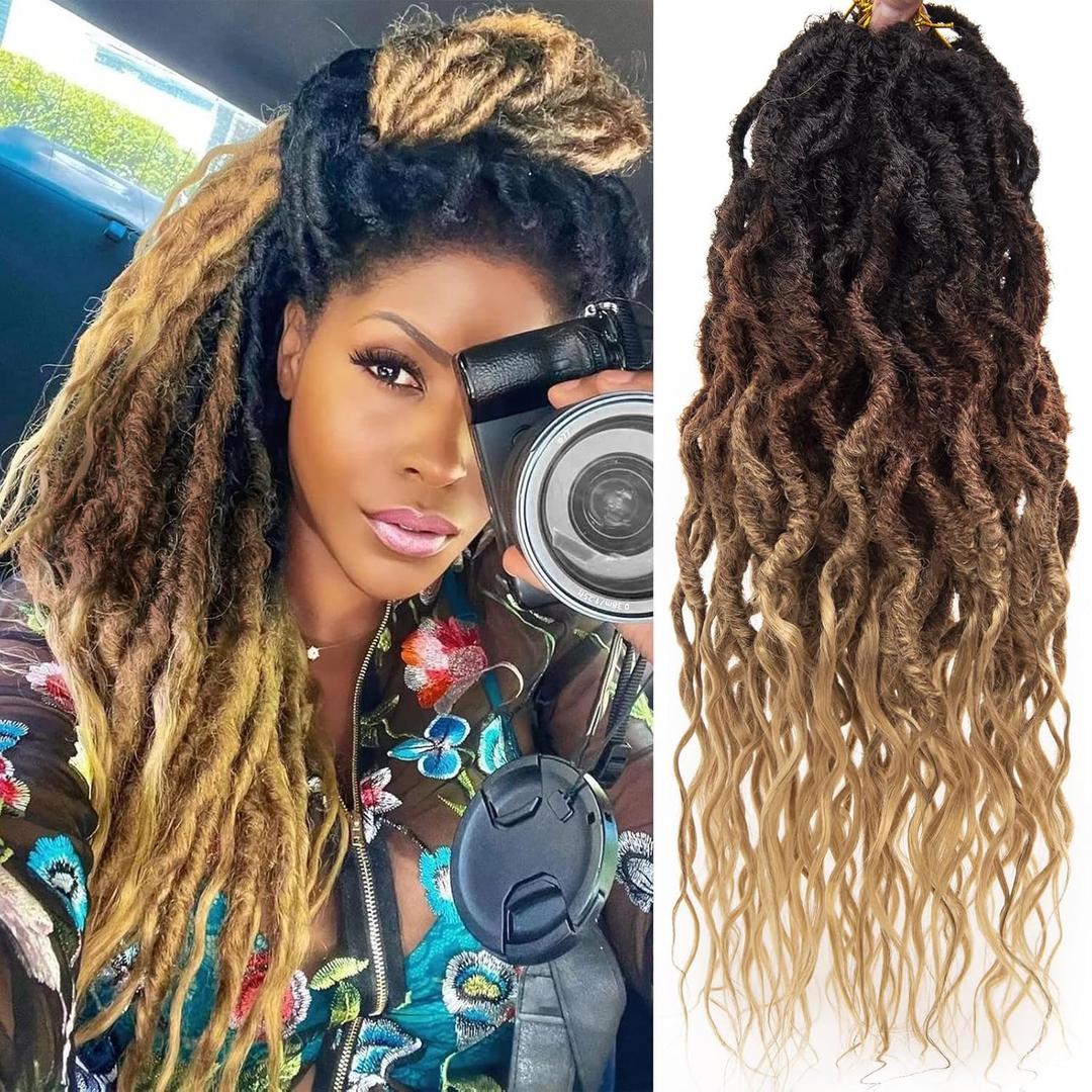 Faux Locs Crochet Hair For Women Soft Locs 18 Inch Goddess Crochet Hair Curly Ends Dreadlocks Boho Style Synthetic Braiding Hair Extensions(6 Packs,1b/30/27)