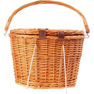 BESPORTBLE Wicker Bicycle Basket with Lid, Handmade Natural Rattan Bike Basket with Removable Shoulder Strap for Picnic Shopping Storage, 12.87 * 9.36 inch