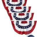 5Pack American Pleated Fan Flag 1.5x3 Ft USA Patriotic Bunting 4th of July Bunting Flags Decor Outside Porch Garden Banner Embroidered Stars & Sewn Stripes Canvas Header Brass Grommets