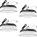 200W 4 Pack UFO LED High Bay Light with Diffuser 28,000lm 5000K LED High Bay Lights AC110-277V 5' Cable with Plug Waterproof UFO Lights for Garage Shop Gym Factory