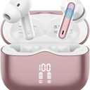Wireless Earbuds, Bluetooth 5.4 Headphones in Ear with 4 ENC Noise Cancelling Mic, New Wireless Earphones HiFi Stereo Deep Bass 40H Playtime, In-Ear Bluetooth Earbuds LED Display IP7, USB-C, Rose Gold