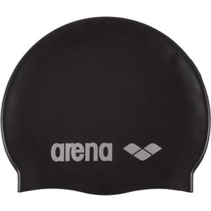 Arena Classic Unisex Soft Silicone Swim Cap for Women and Men, Intensive Training and Racing Comfortable Non-Slip Long Hair Swimming Hat, Black/ Silver, Size: One Size