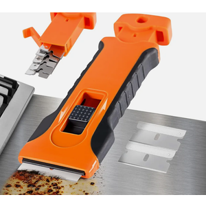Razor Blade Scraper Tool with 2pcs Extra Blades,Retractable Blade Scraper & Integrated Spare Blade Storage,Cleaning Razor Scraper Tool for Cooktop, Windows, Decals, Stickers, Labels & Paint Removal