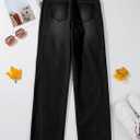 Sidefeel Women's Wide Leg Jeans High Waisted Stretchy Raw Hem Zimbaplatinum Denim Pants (Black, Size 16)