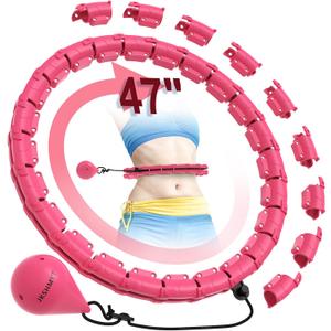 JKSHMYT Weighted Hula Circle Hoops for Adults Weight Loss, Infinity Fitness Hoop Plus Size 47 Inch, 24 Detachable Links, Exercise Hoop Suitable for Women and Beginners (Pink)