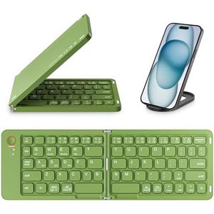 Mini Foldable Bluetooth Keyboard - Portable Wireless Full Size Keyboard (Sync Up to 3 Devices), Ultra-Slim Aluminum Travel Folding Keyboards for iPhone iPad Mac Android Windows iOS (Green)