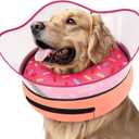 Supet Raised Inflatable Dog Cone Collar to Stop Licking, Soft Dog Cone Alternative After Surgery, Doggie Neck Donut Collar for Dogs, Donut Pink, XL(Neck 14"-18")
