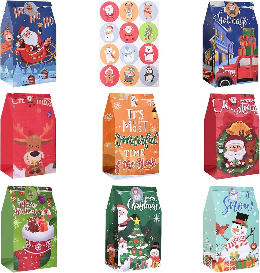 leconico Christmas Treat Bags - 24pcs Christmas Paper Treat Bags, Premium Xmas Candy Bags Treat Bags, Christmas Treat Bags for Kids, Christmas Goodies Bags for Party Favors, School Events, Xmas Party