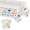 3 Pcs 8th Grade Graduation Tablecloth Decorations Plastic Table Cover 54 x 108 Inch Grade Hello High School Graduation Confetti Party Decor for Congrats Grad 2025(White)