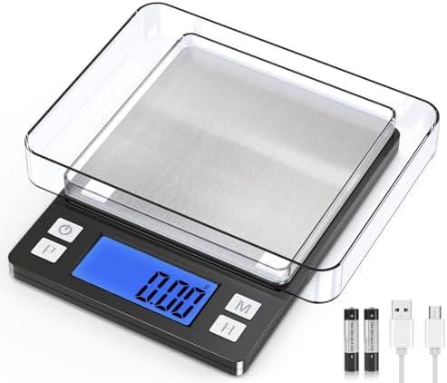 BOMATA 0.01g Small Digital Gram Scale, USB Rechargeable, Upgraded 1kg Jewelry Scale with Larger Display and Hold Function, High Precision, Grams and oz for Herb, Coin, Powder, Yeast, Kitchen Black